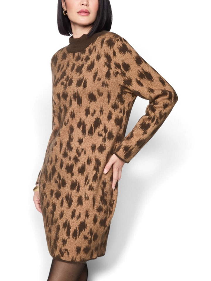 Lichtbruine jurk met lange mouwen in donkerbruine print Marc Cain sports