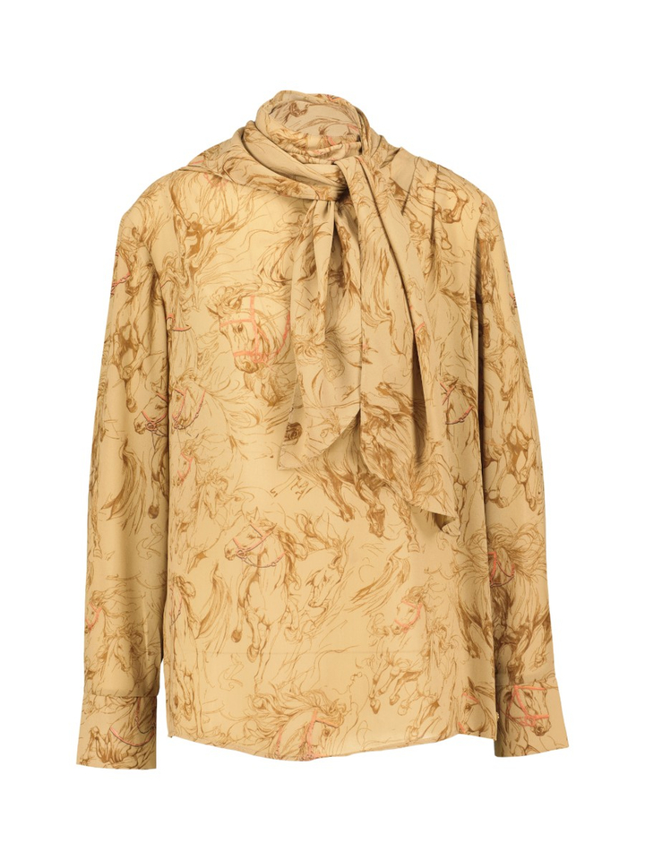 Beige bloes met print en strik detail Marccain