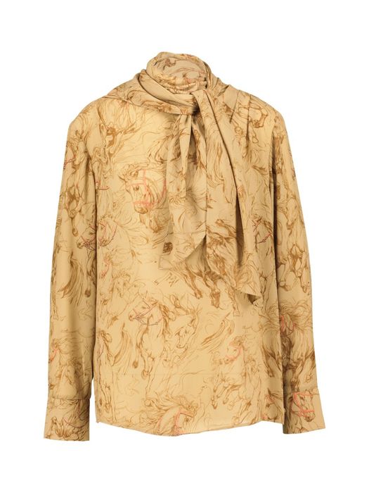 Beige bloes met print en strik detail Marccain