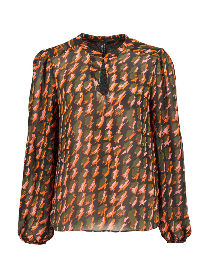 Zwarte bloes met abstract pied-de-poule-patroon Marccain