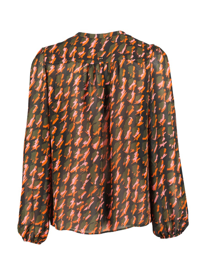 Zwarte bloes met abstract pied-de-poule-patroon Marccain