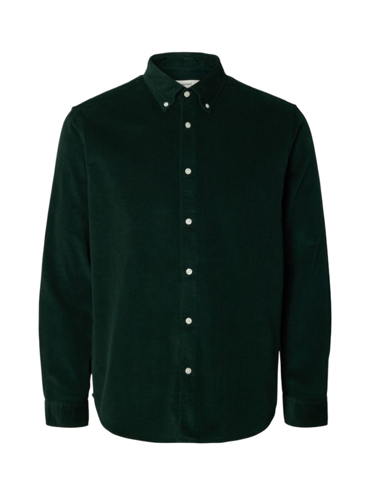 Groen ribfluwelen hemd Regular Fit Selected