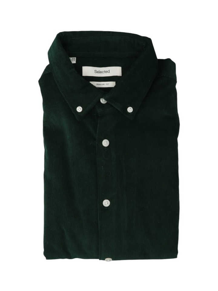 Groen ribfluwelen hemd Regular Fit Selected