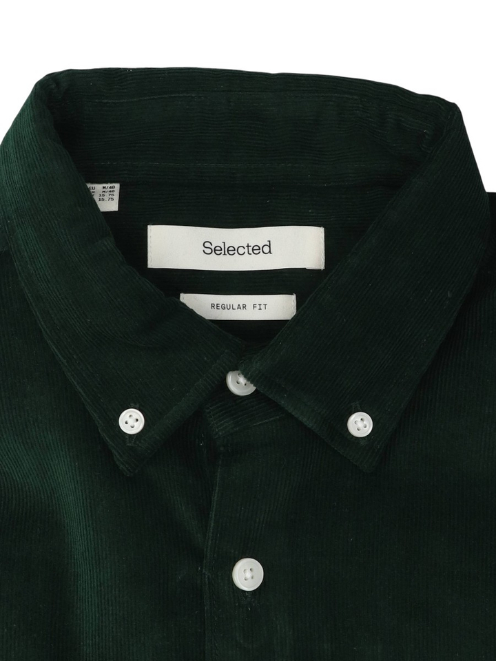 Groen ribfluwelen hemd Regular Fit Selected