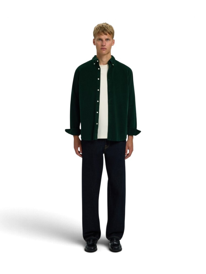 Groen ribfluwelen hemd Regular Fit Selected