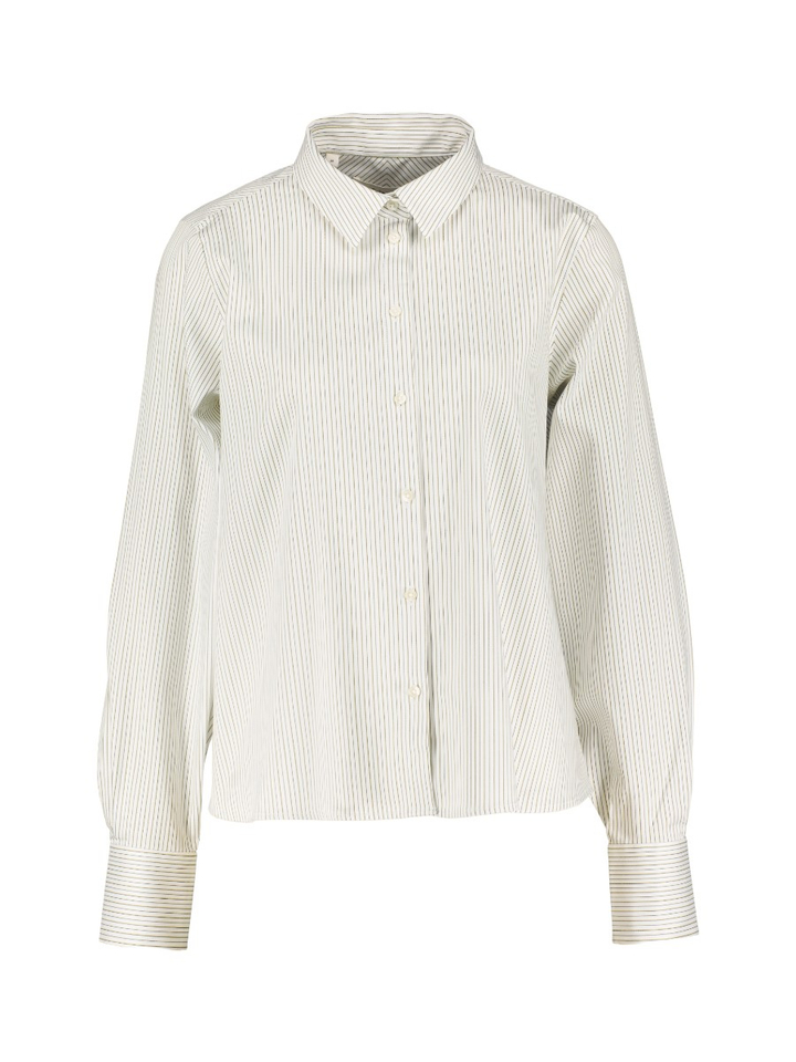 Witte bloes met fijne beige, groene strepen SLWROMIE LS RELAXED SHIRT Selected