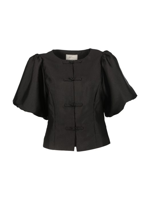 Zwarte blouse met korte mouwen en knoopdetail Anela Neo Noir