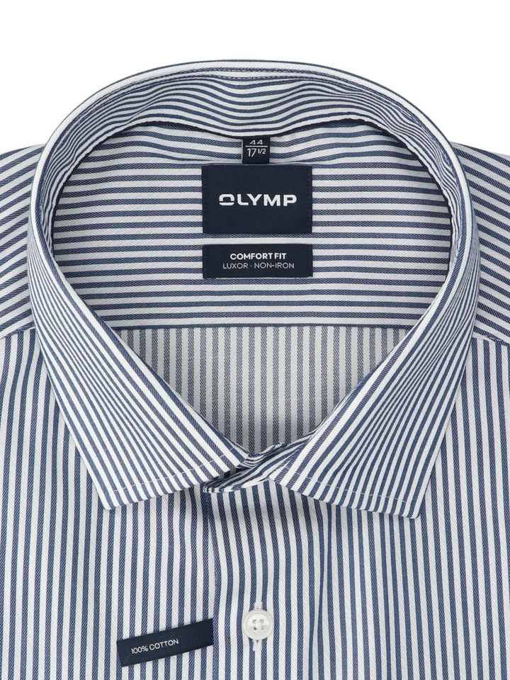 Wit hemd ( comfort fit) met blauwe strepen en lange mouwen Olymp