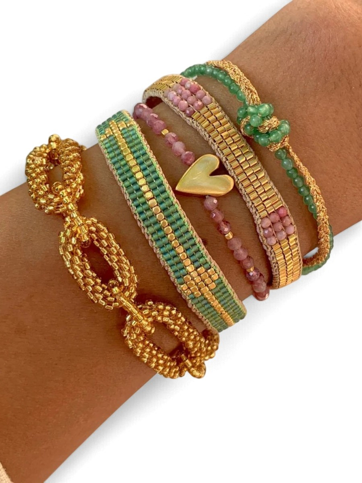 Gouden armband met parels in schakelvorm Ibu Jewels