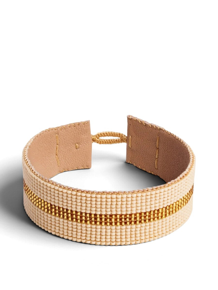 Beige brede armband met gouden parels Antique Beige Ibu Jewels 