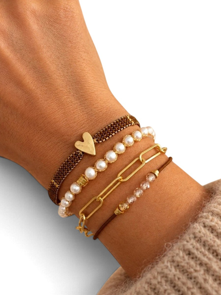 Bruine armband met roze stenen Ibu Jewels