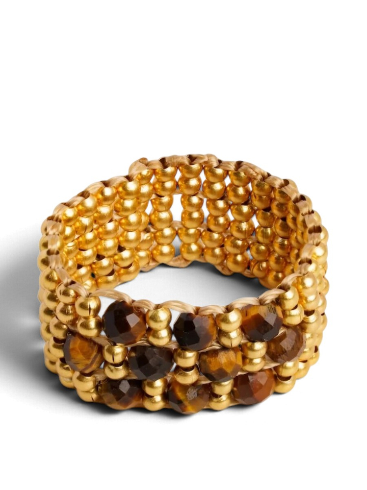 Gouden ring met bruine parels Tiger Eye Ibu Jewels 