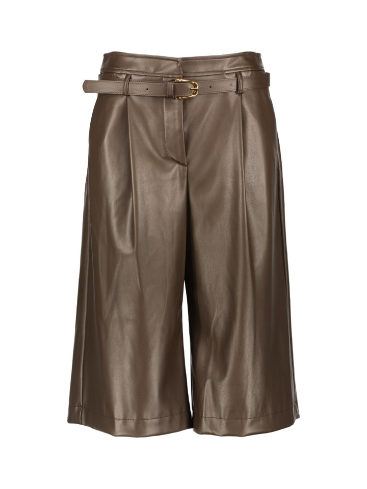 Bruine halflange broek in lederlook met riem Imperial