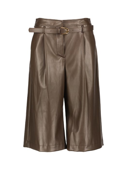 Bruine halflange broek in lederlook met riem Imperial