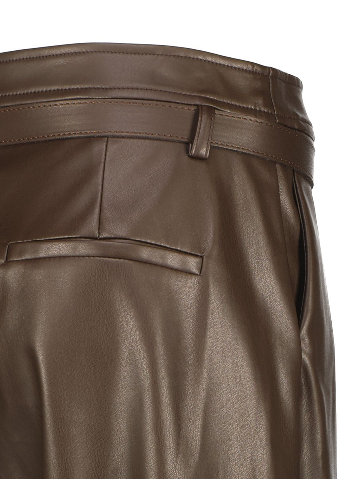 Bruine halflange broek in lederlook met riem Imperial