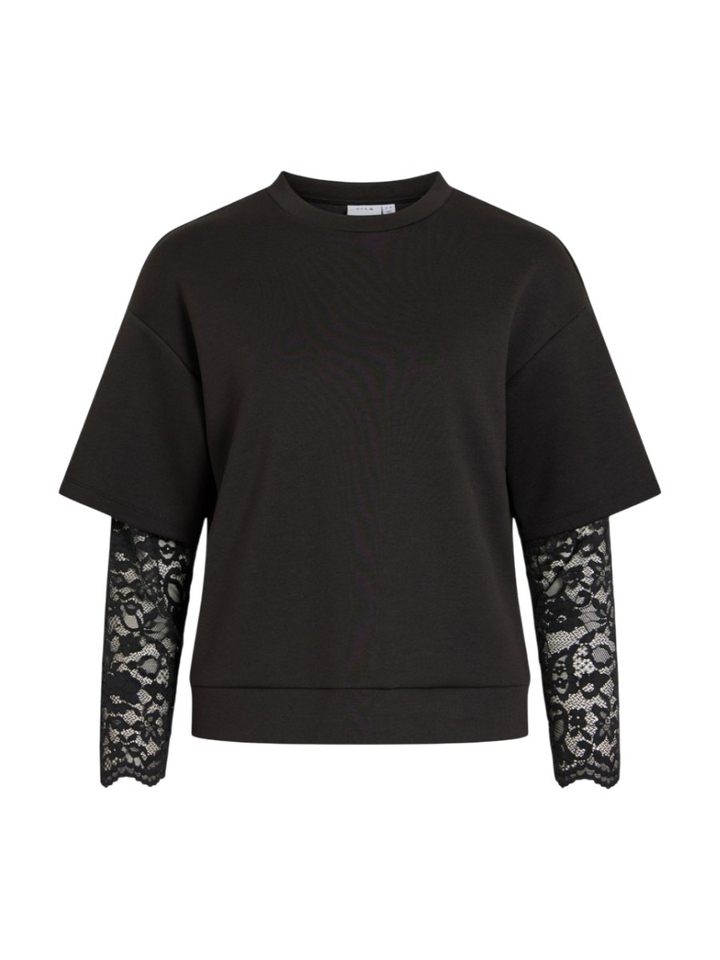 Zwarte t shirt met kanten detail Visiffi Lace Vila
