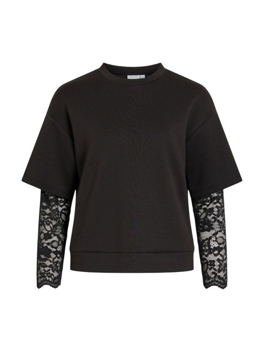 Zwarte t shirt met kanten detail Visiffi Lace Vila