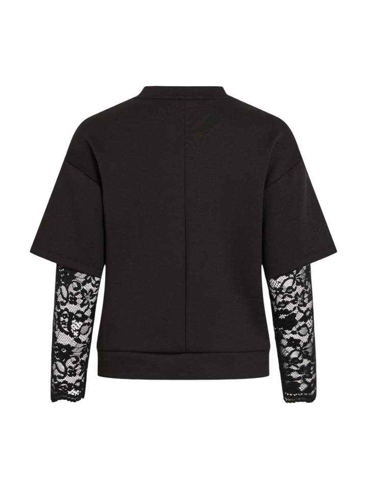 Zwarte t shirt met kanten detail Visiffi Lace Vila