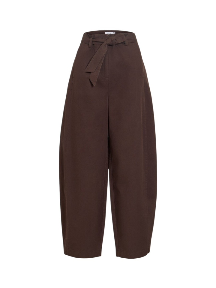 Coffee beankleurige barrel fit broek met strikdetail Vila