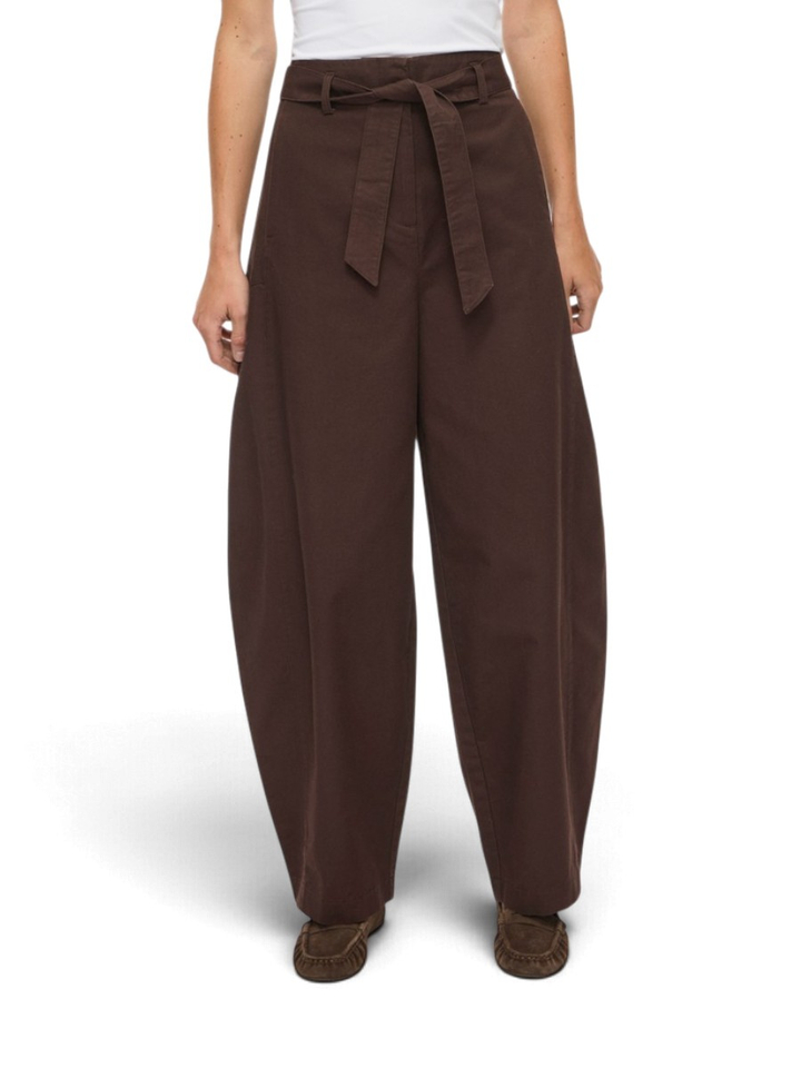 Coffee beankleurige barrel fit broek met strikdetail Vila