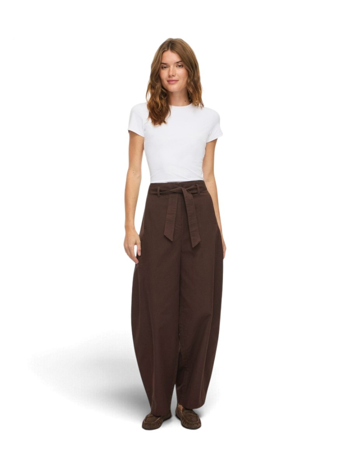 Coffee beankleurige barrel fit broek met strikdetail Vila
