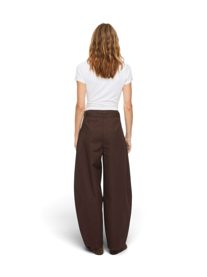 Coffee beankleurige barrel fit broek met strikdetail Vila