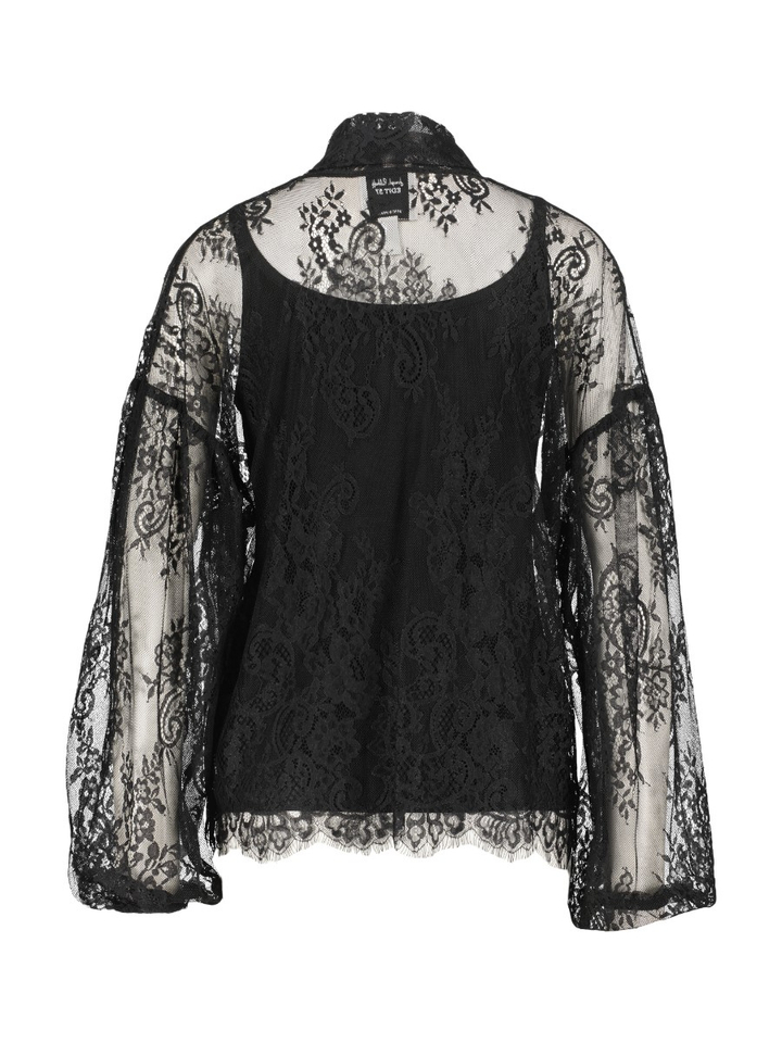 Zwarte kanten blouse met strikkraag Joseph Ribkoff