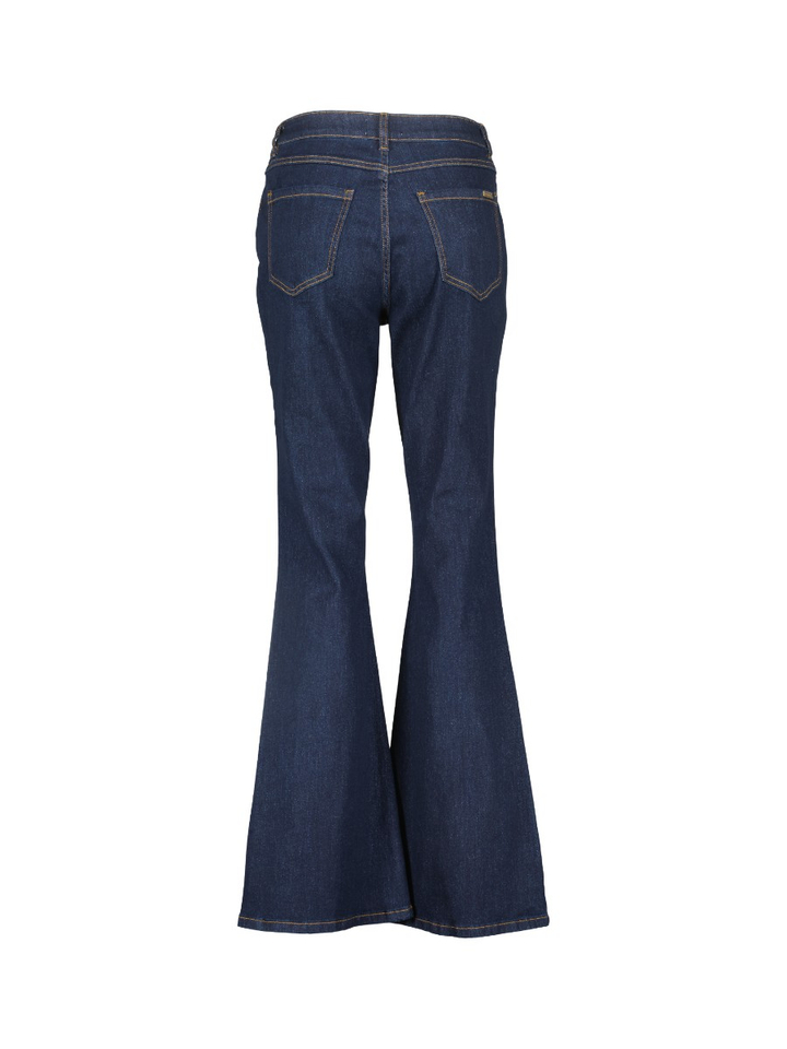Donkerblauwe flared jeans met lederlook detail Joseph Ribkoff