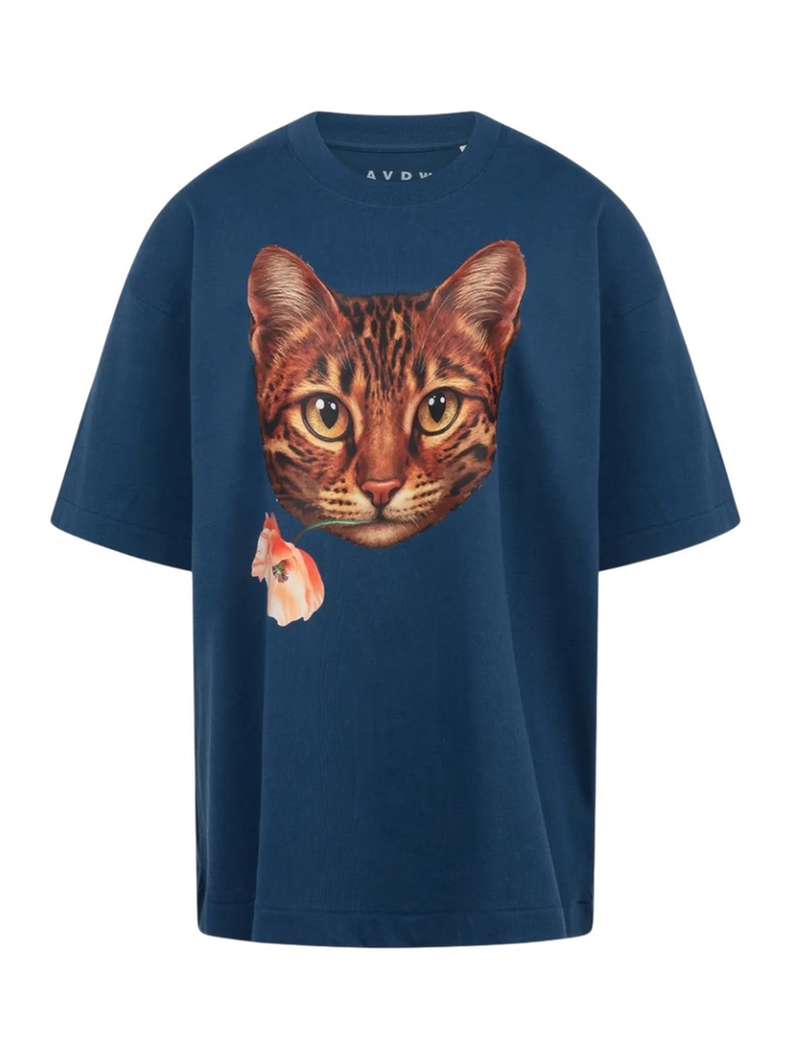 Donkerblauwe t-shirt met opdruk Catty AVDW