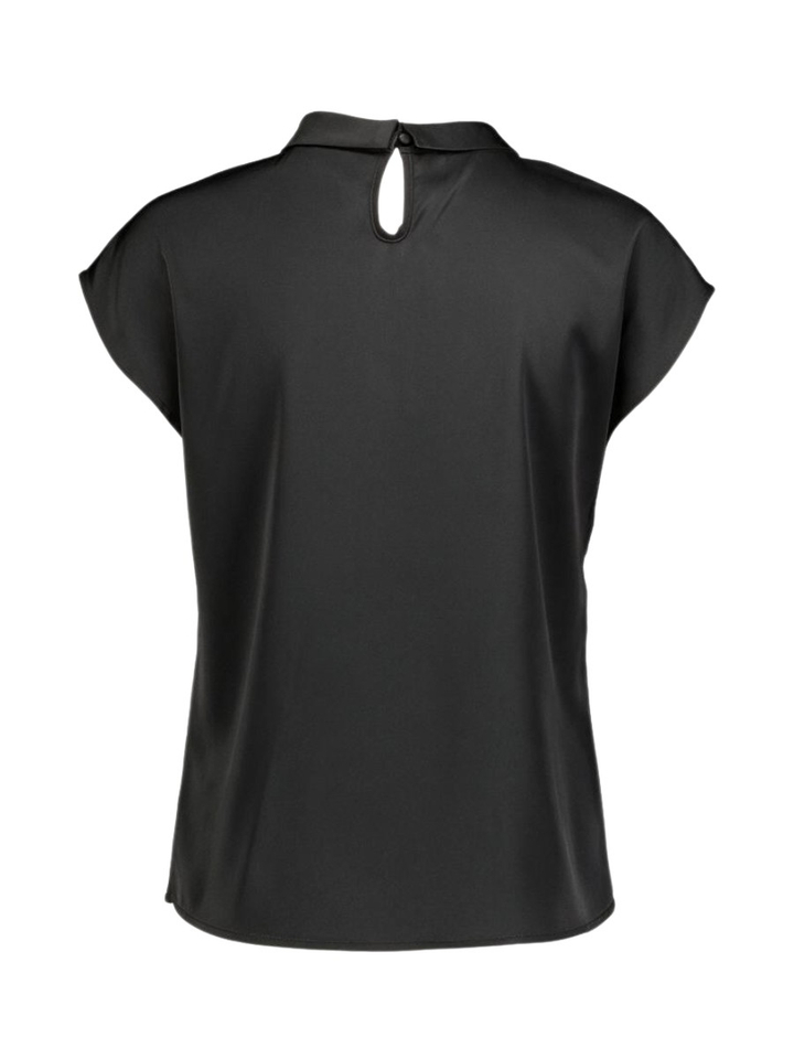 Zwarte klassieke blouse met korte mouw Fleur Drapy Satin Neo Noir