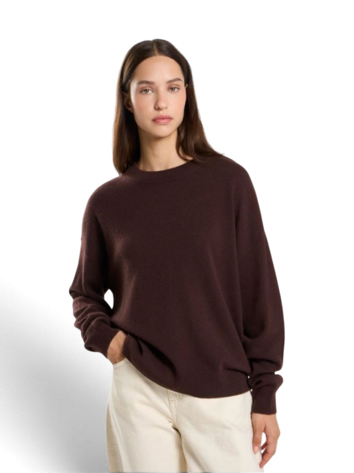 Donkerbruine pull in cashmere met lange mouwen Mapoupette Les tricots de lea