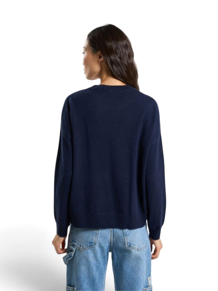 Donkerblauwe pull in cashmere met lange mouwen Mapoupette Les tricots de lea