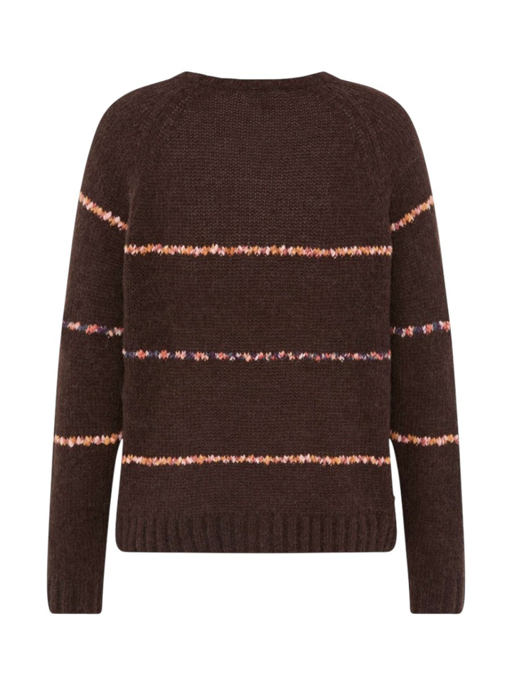 Donkerbruine wollen pull met kleurrijk streepmotief Brax