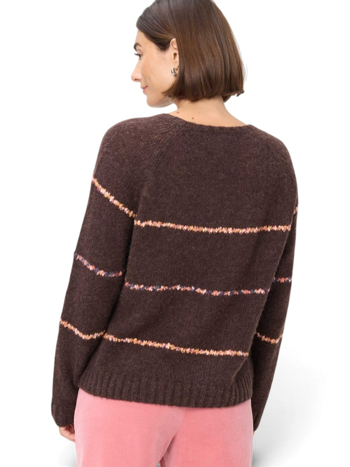 Donkerbruine wollen pull met kleurrijk streepmotief Brax