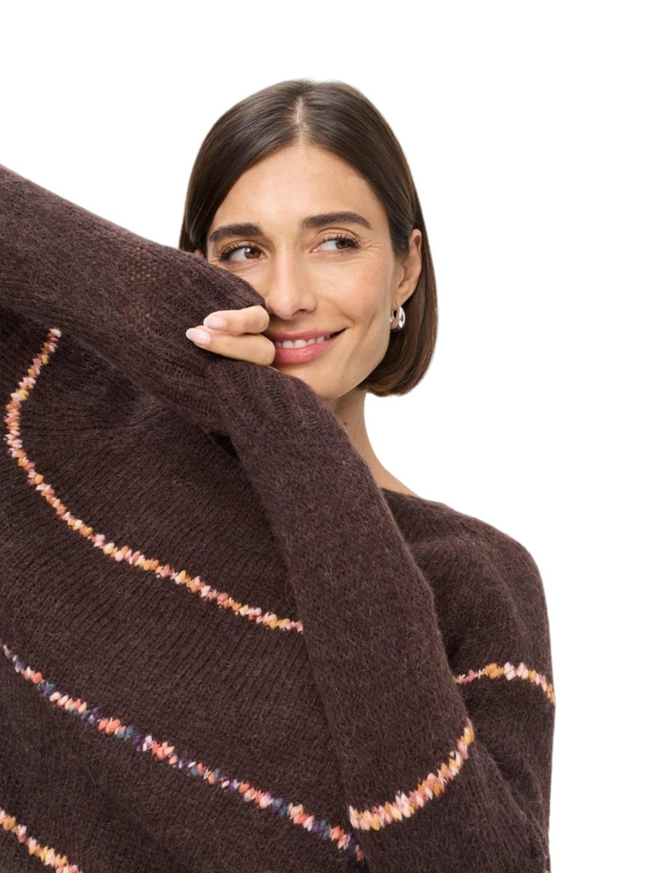 Donkerbruine wollen pull met kleurrijk streepmotief Brax