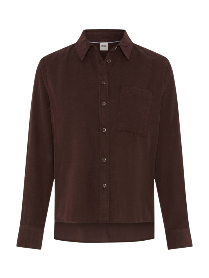 Donkerbruine ribfluwelen katoenen blouse met knopen Vica Brax