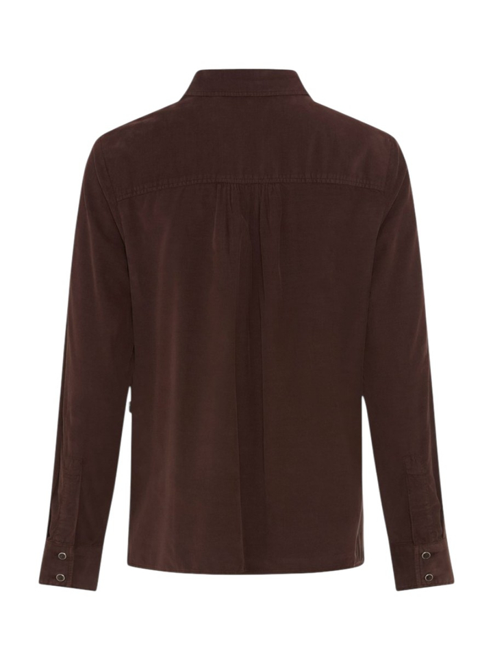 Donkerbruine ribfluwelen katoenen blouse met knopen Vica Brax