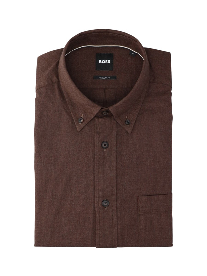 Bruin katoenen hemd (regular fit) met borstzak en lange mouwen Hugo Boss