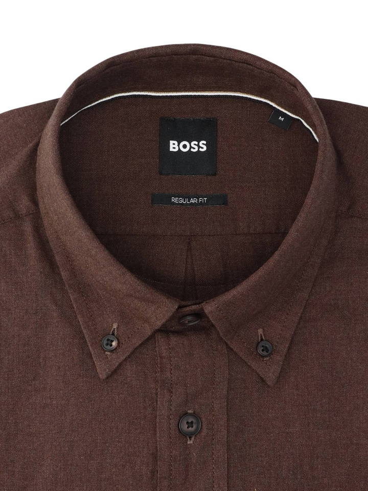 Bruin katoenen hemd (regular fit) met borstzak en lange mouwen Hugo Boss