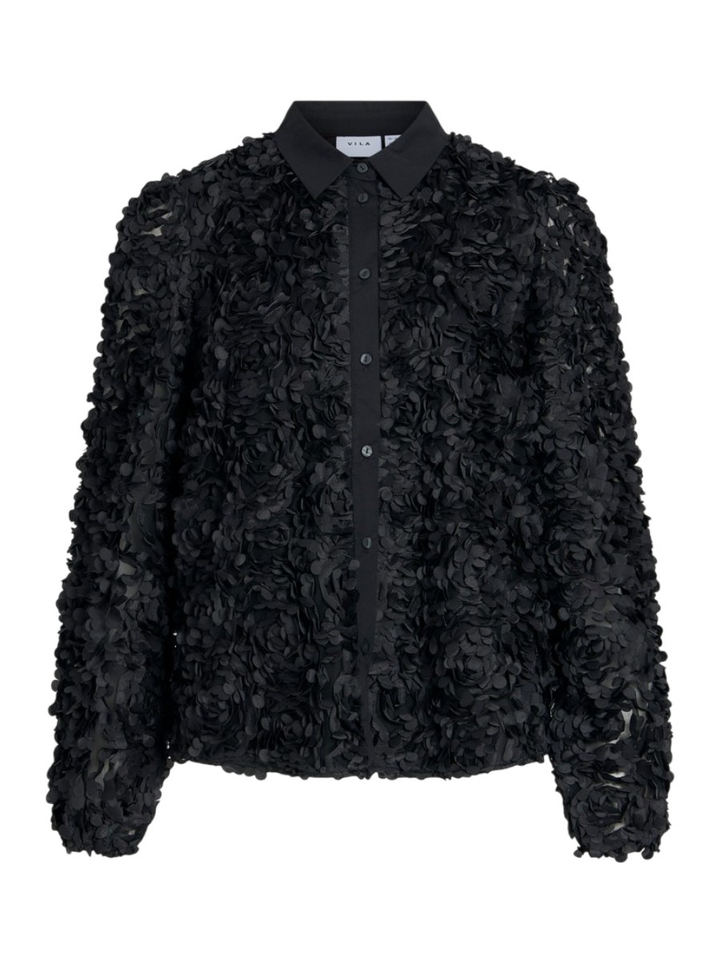 Zwarte blouse met bloem en kraagdetail Vila 