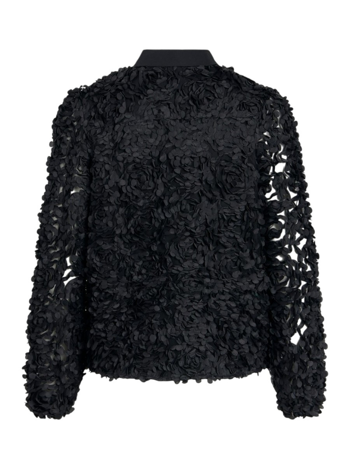 Zwarte blouse met bloem en kraagdetail Vila 