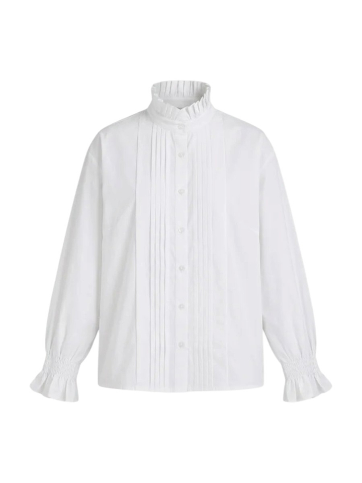 Witte katoenen blouse met frullen Cam Levi Black Rose