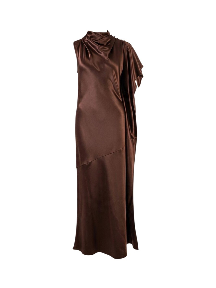 Bruine maxi-jurk met knoopdetail Pinko