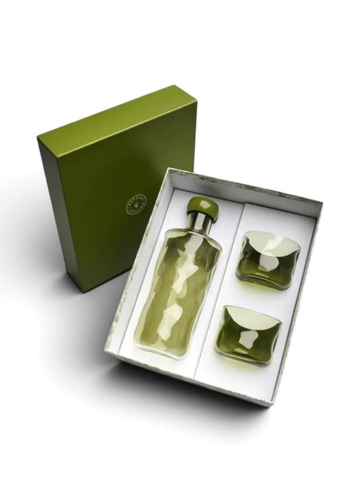 Groene giftset met fles en glazen Swirl M Moss Paveau