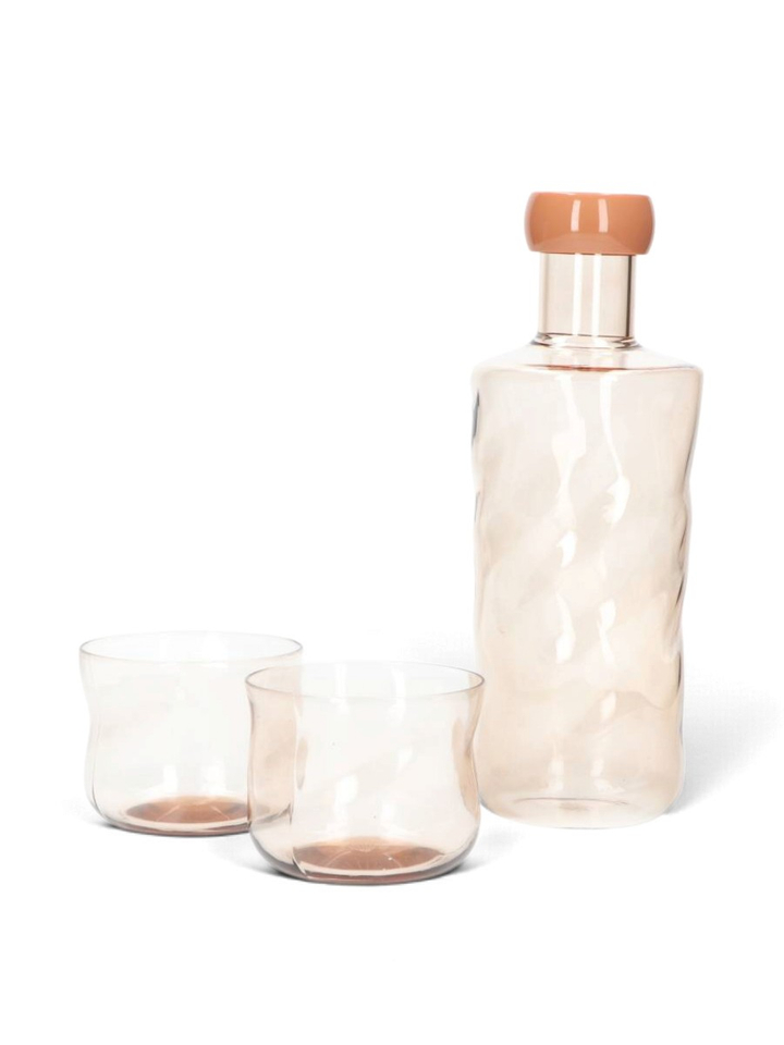 Lichtbruine giftset met fles en glazen Swirl M Terracotta Paveau
