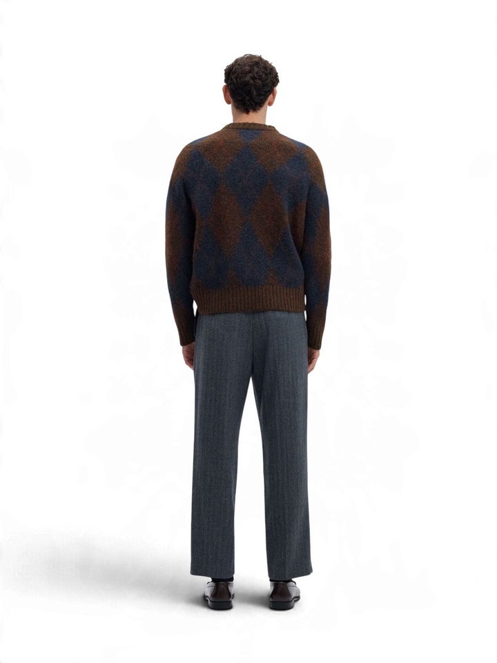 Bruin/donkerblauwe trui in ruitpatroon met diverse kleuren Selected 