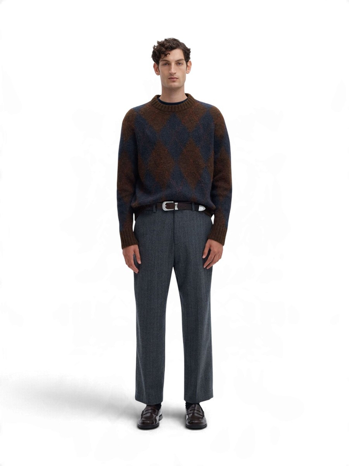 Bruin/donkerblauwe trui in ruitpatroon met diverse kleuren Selected 