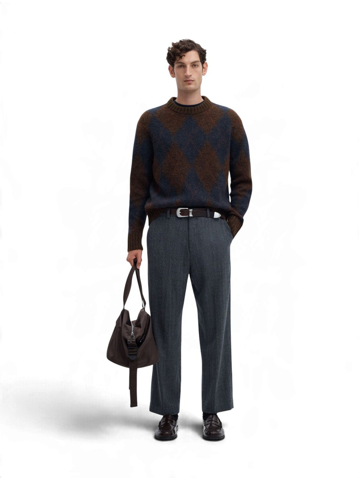 Bruin/donkerblauwe trui in ruitpatroon met diverse kleuren Selected 