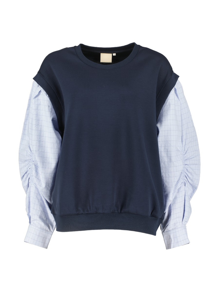 Donkerblauwe sweater met lichtblauwe detailmouwen Sidney Peppercorn