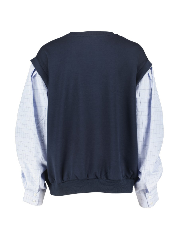 Donkerblauwe sweater met lichtblauwe detailmouwen Sidney Peppercorn